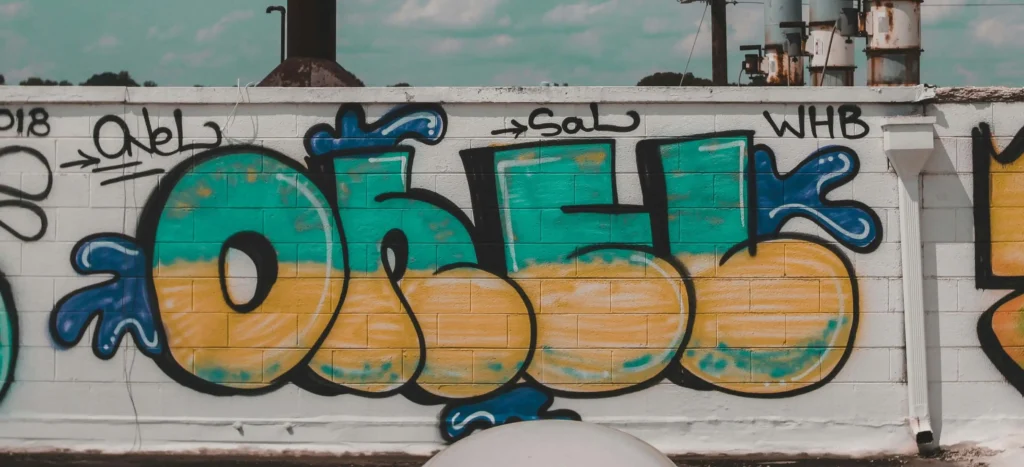 Examples of bubble letter and throw-up graffiti styles