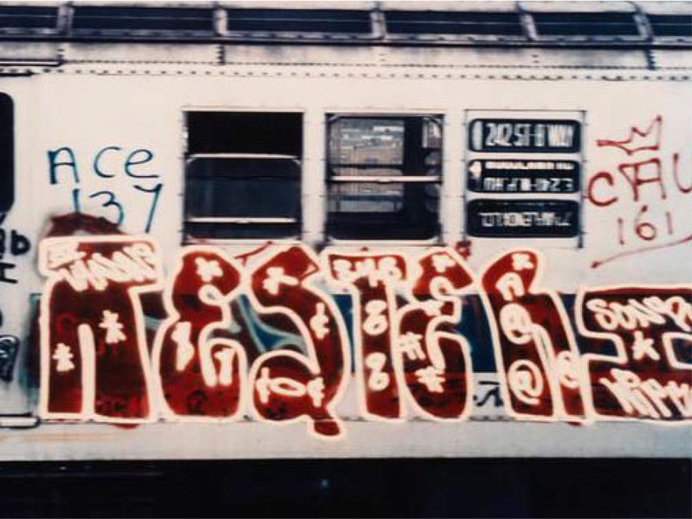 Old graffiti piece painted on a train wagon. 