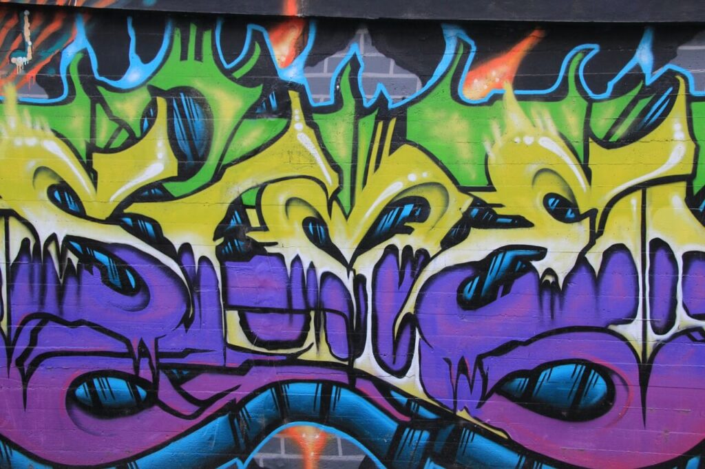 Example of colorful wildstyle graffiti letters 