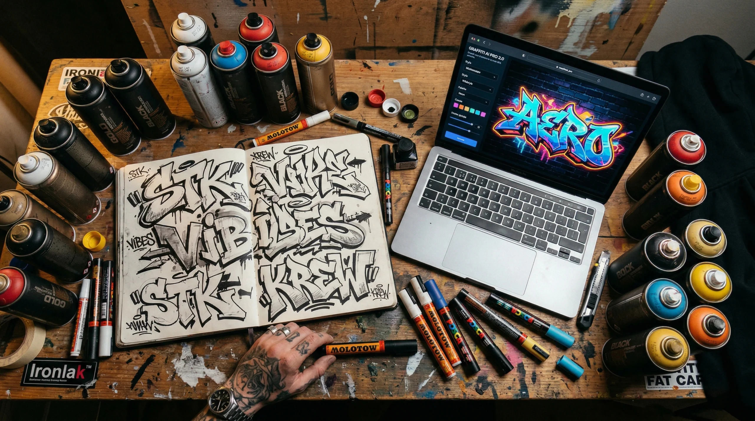Ai graffiti generator next to a blackbook